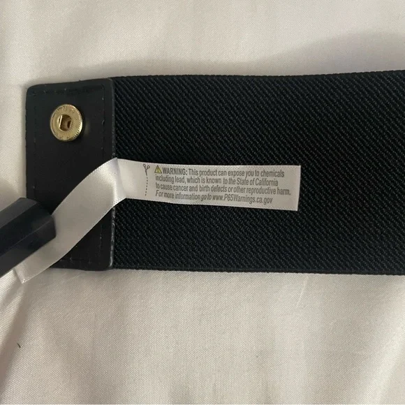 Black PU leather gold tone double buckleelastic waistband belt